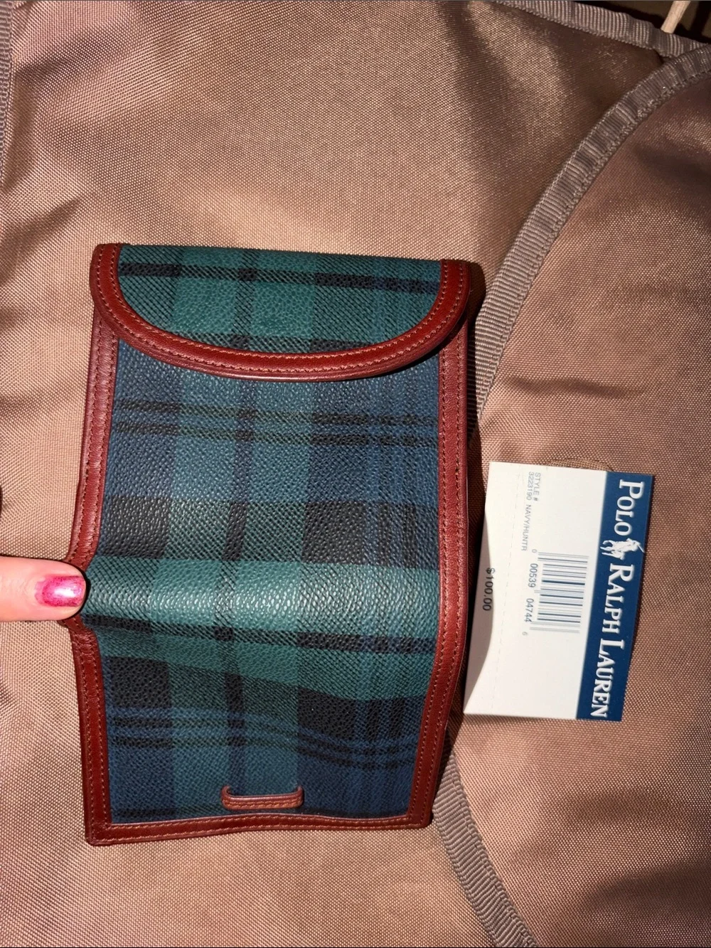 Polo by Ralph Lauren Green Plaid Leather-Trim vintage Wallet & keyholder